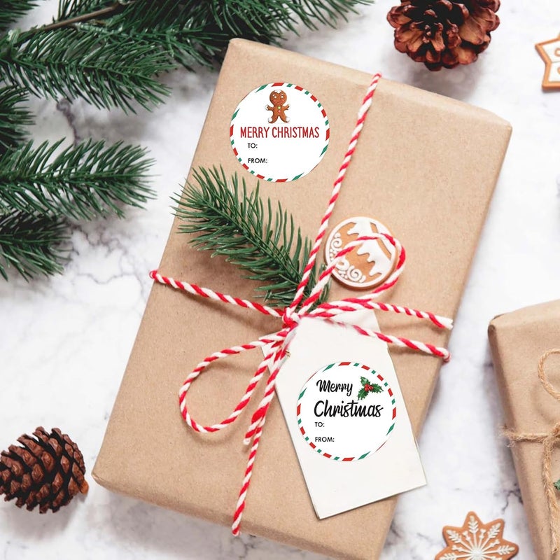 g2plus 120PCS Christmas Gift Name Stickers, 6 Styles Merry Christmas Stickers, 2'' Round Xmas Gift Tags Sticker, Xmas Santa Claus Label for Cards Envelope Seals(Red Green) - Image 5